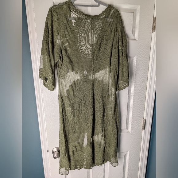 Adiva Olive Green Lace Bohemian Cardigan Duster - Picture 6 of 6